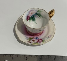 Vintage Miniature Tea Cup Saucer Pink Rose Japan Doll Size