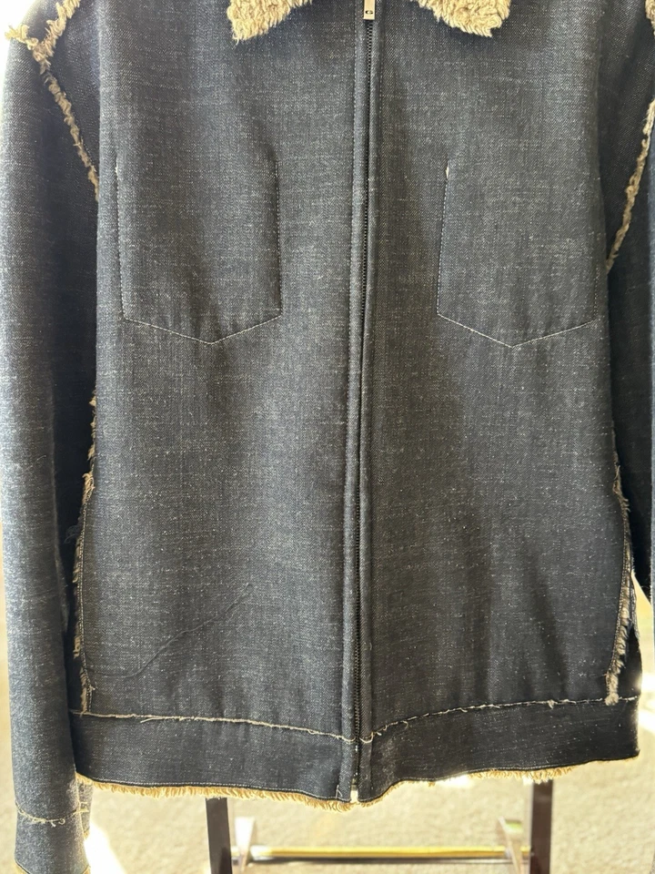 Dark Blue Denim Shearling Jacket Men’s Size XL - Image 4 of 4