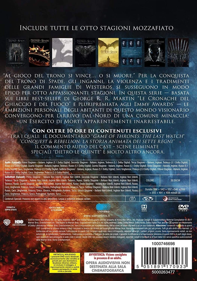 Il Trono Di Spade Stagioni 1 - 8 SERIE COMPLETA - NUOVO (Box Dvd 38) - Immagine 2 di 2