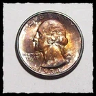 1934-P WASHINGTON QUARTER Deep ALBUM Toning  NICE BU+ #21D63 .900 SILVER COIN