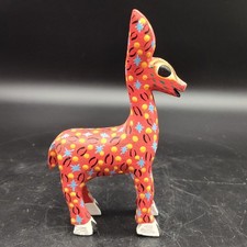 Hand Painted Giraffe Figurine Folk Art Style Red Colorful Wooden Decor