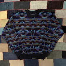 Vintage 90s Abstract Geometric Southwestern AztecKnit Sweater Coogi Style Retro