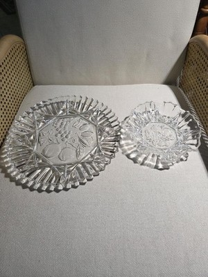 Vintage Federal Glass Pioneer Clear Fruit 11 Platter & 7.5 Ruffled Bowl