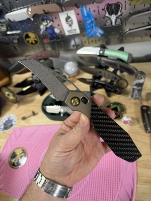 Kansept Knives QTRO Titanium & Carbon Fiber Folding Damascus Knife 1118VH2