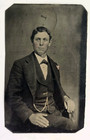 Antique Tintype Photo Handsome Young Victorian Man Watch Chain Lapel Pin Suit