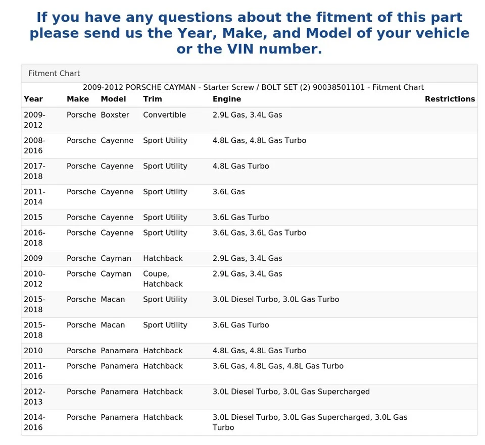 2009-2012 PORSCHE CAYMAN - Juego de tornillos de arranque / pernos (2) 90038501101 Foto 4 de 4