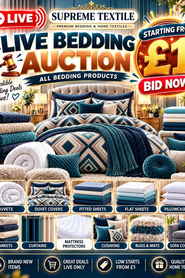🔥 Supreme Textiles LIVE | £0.99 Start | Duvets, Pillows, Bedding - 30 OCT