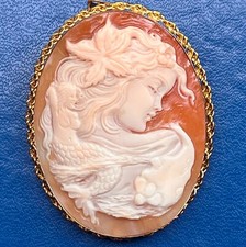 pendant X-tra Fine large Cameo Shell Made Italy woman profile 60mm made in italy