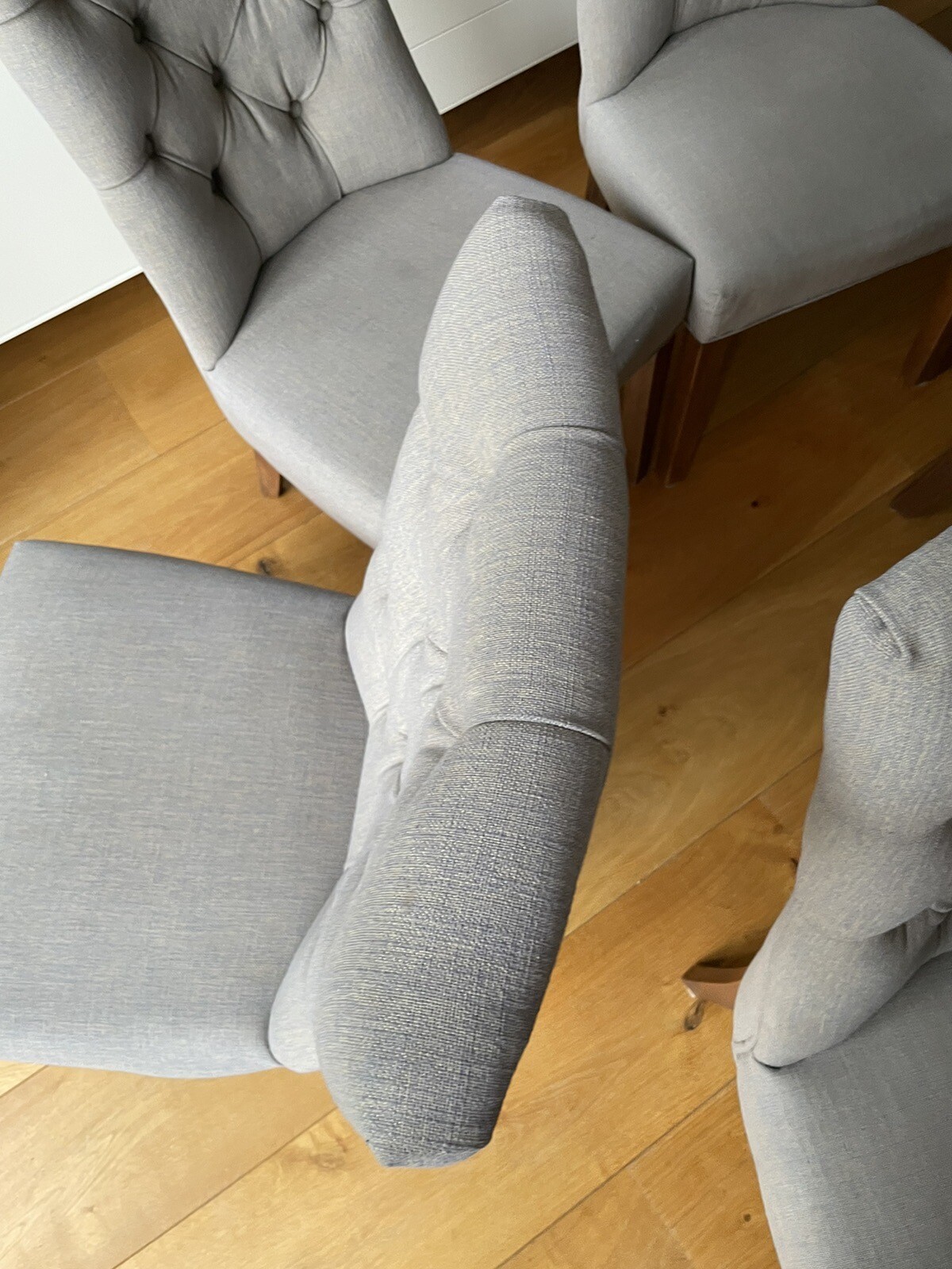 Six Grey Upholstered Dining Chairs eBay