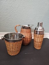 Wicker Wrapped Bar Set Pitcher Shaker Ice Buc...