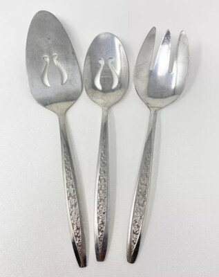 3 Piece Vtg   Petal Lane  Serving/Hostess Set By Customcraft Stainless Taiwan