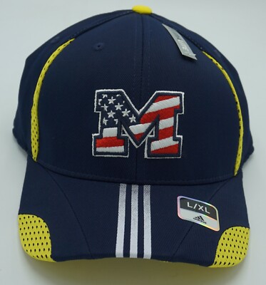 NCAA Michigan Wolverines Adidas Adult Flex Fit American Flag Logo Cap Hat NEW!