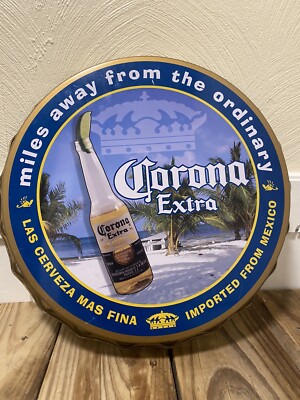 Large Corona Extra Metal Bottle Cap Wall Sign | 16'' Diameter | ''Miles Away From 