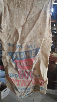 Vintage Burlap Bag Maine MFX 600 brand potatoes 100lb Presque Isle 