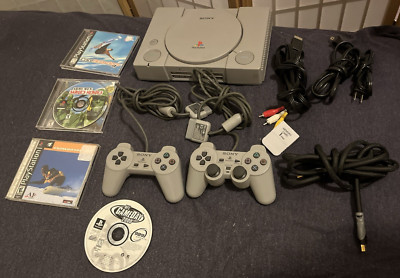 Sony PlayStation 1 PS1 Bundle w/  2 Controllers, 4 Games, Memory Card SCPH-9001