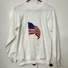 Vintage 80s Hanes White Crewneck American Flag Sweatshirt NWT