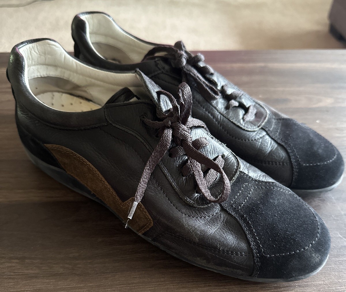 Salvatore Ferragamo Black/Brown Leather Suede Low Top Sneakers Men