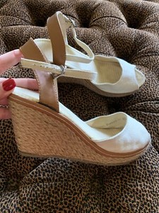 white canvas wedge sandals