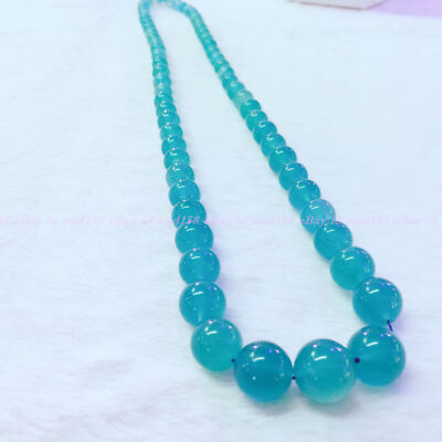 New Natural 6-14mm Blue Topaz Round Gemstone Beads Necklace 18'' AAA++