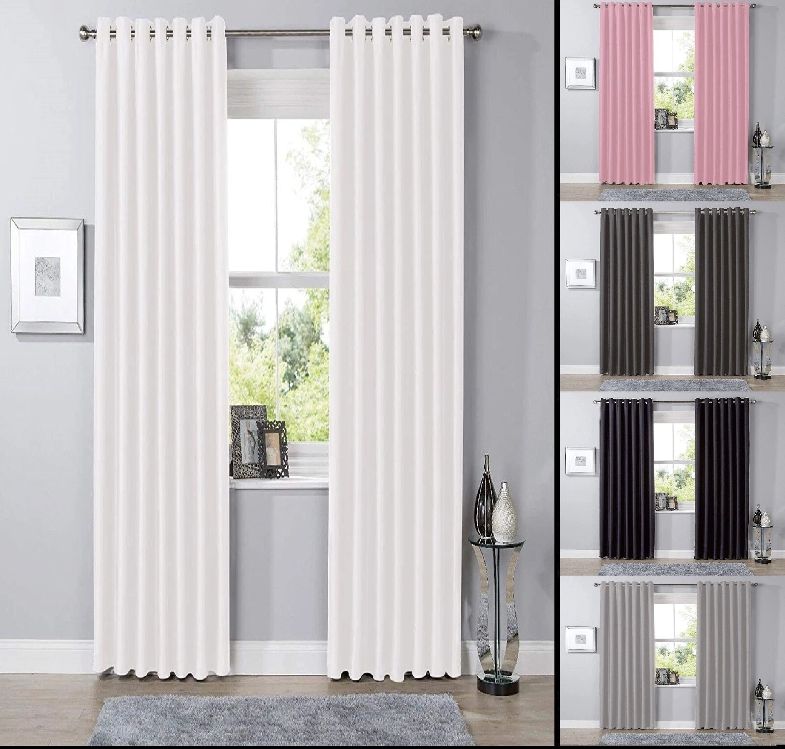 Blackout Eyelet Curtains Black Out Thermal Ring Top Ready Made Curtain Pair
Opens in a new window or