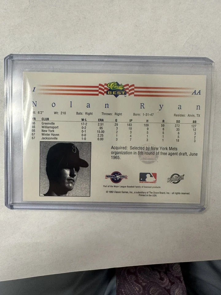 1992 Classic Best Minor League - #1 Nolan Ryan - Image 2 of 2