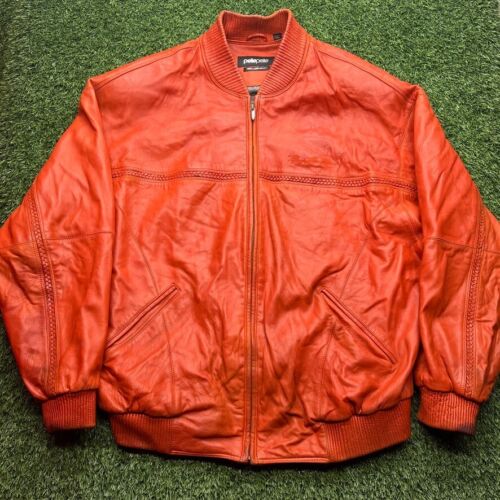 Pelle Pelle Leather Jacket XL Orange Brown Rope Stitching Thick Bomber Rare READ - Picture 1 of 20