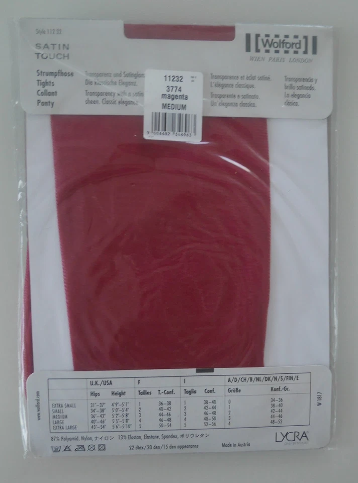 Nuevo y embalaje original: ¡Wolford Satin Touch! Talla M! 20 Den! Color: magenta (rojo/púrpura) Foto 2 de 2