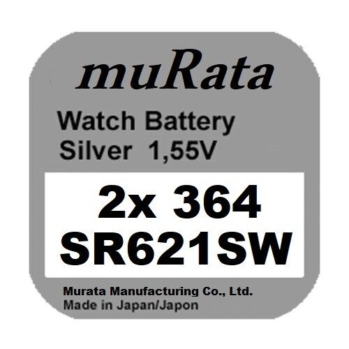 2x Murata/Sony 364 Uhren-Batterie Knopfzelle SR621SW SR621 AG1  Neu Silberoxid