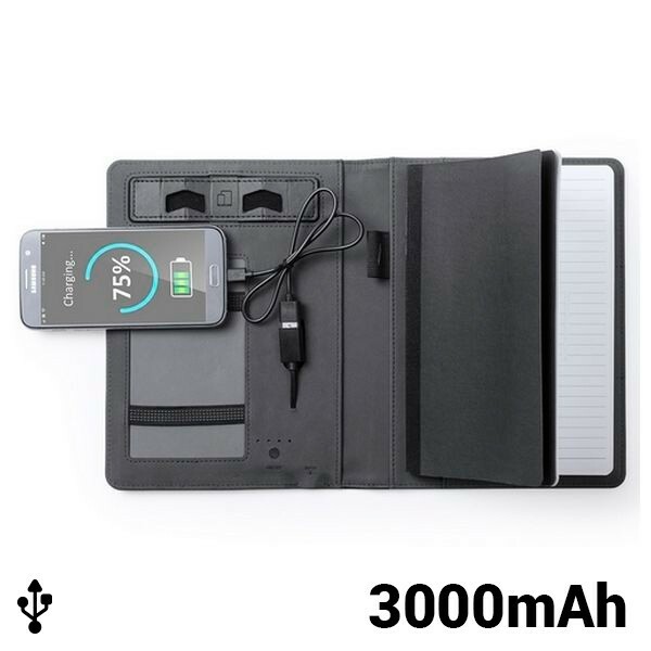 Carnet de note avec batterie externe 3000 mAh intégrée pour recharge de smartphone