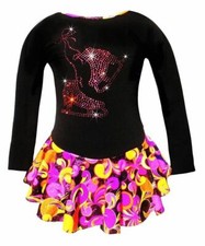 Fantasy Ice Skating Dress with "Pair of Skates" Rhinestones Design Pink/Orange