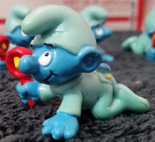 Smurfs Baby Smurf Blue Pajamas Rattle Vintage Figure Toy Peyo Figurine