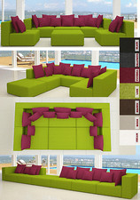 %% WOHNLANDSCHAFT 6 TEILE MODULARES SOFA SESSEL HOCKER STOFF U-FORM GARNITUR !!
