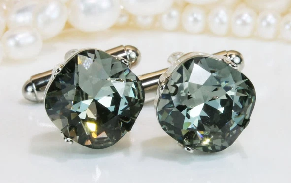 Gemelos de boda gris brillante piedra lunar en plata 935 Argentium para hombre Foto 2 de 4