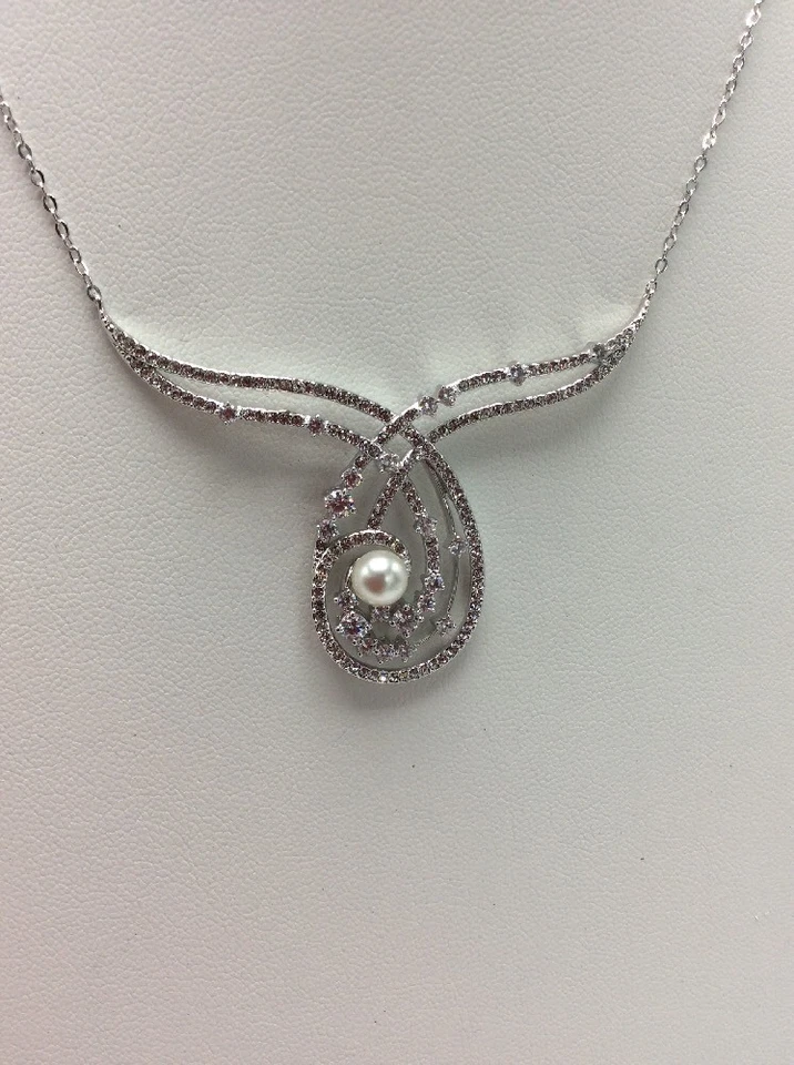 $90 Eliot Danori  Faux Pearl & Crystal Lyrical  Necklace #60 - Image 4 of 4