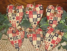 Patriotic Decor 6 Fabric Hearts Handmade Bowl Fillers 4th of July Wreath Accents