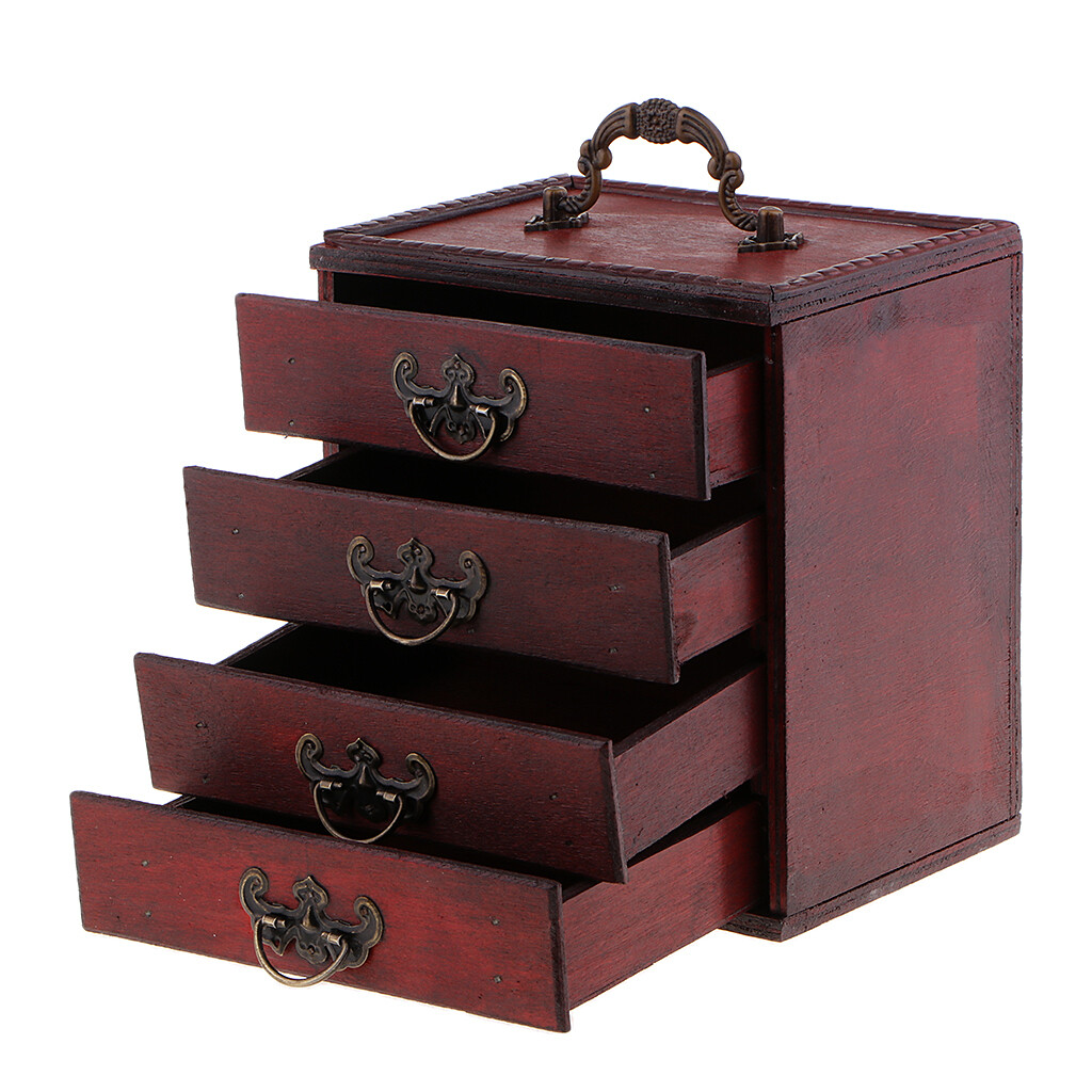 Jewelry Organizer Wooden Storage Box 4 Layers Case with 4 Drawers Dark Brown-image