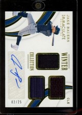 Jake Bauers 2019 Panini Immaculate Baseball RC Gold Triple Patch Auto /25 Winter