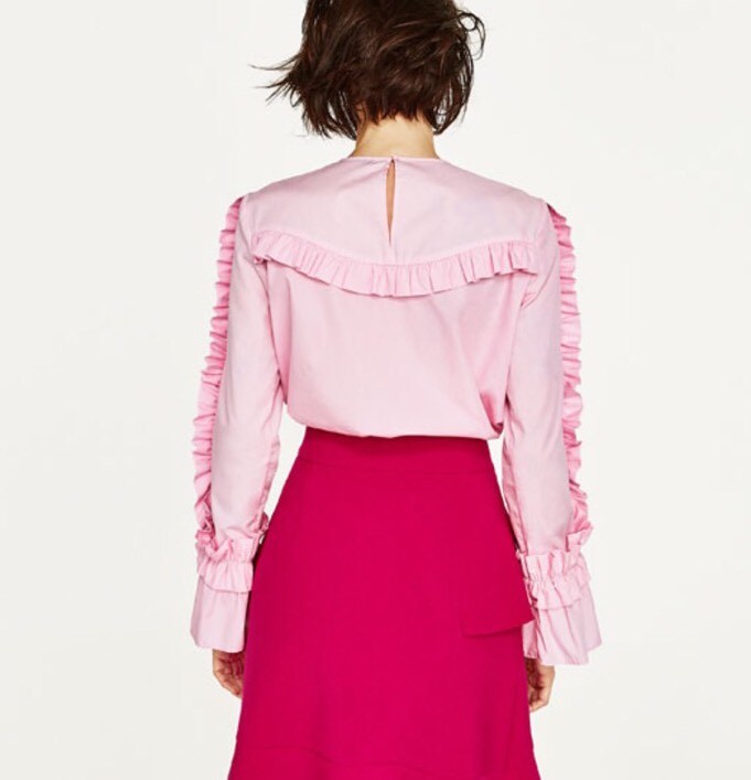 Zara Pink Frilled Ruffled Top Blouse 
