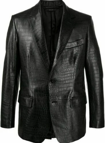 Men's Crocodile Real Lambskin Leather Blazer Classic Slim Fit Coat blazer ForMen