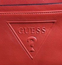 Cherry Red Faux Leather GUESS Embossed Logo Wristlet 6"x9" NWOT Flaw 