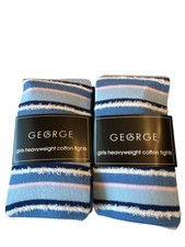 George Girls Heavyweight Cotton Tights Blue Pink Stripe Chic Size 7-10 NWT 2pcs
