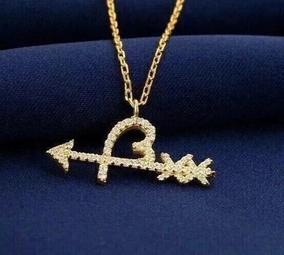 14K Yellow Gold Plated Simulated Diamond Heart Pendant Necklace For Women