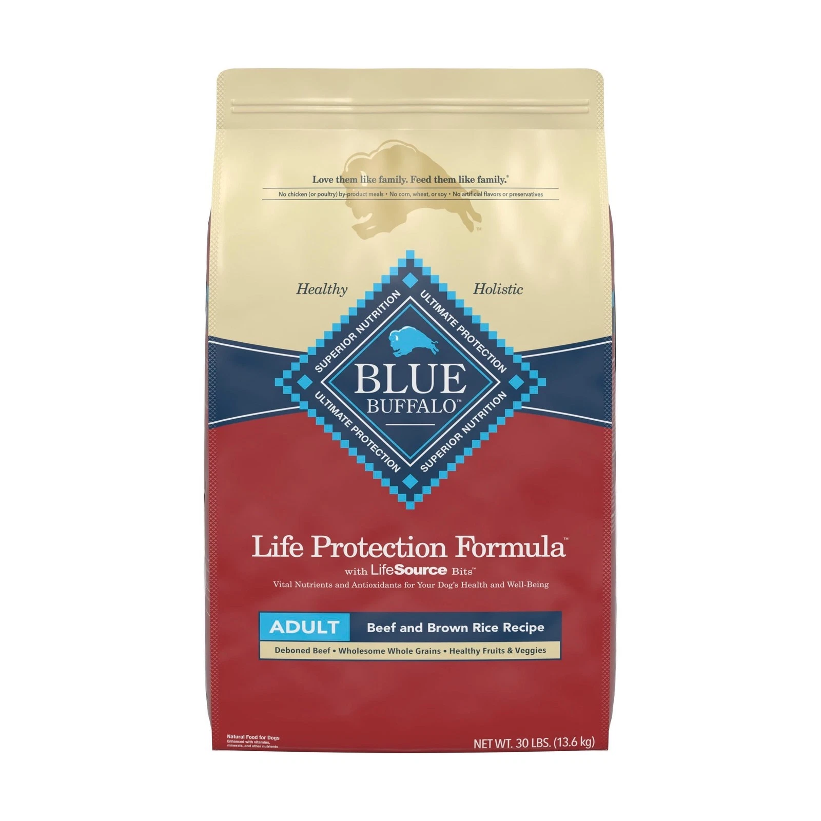 Adult Dry Dog Food Beef & Brown Rice 30lb Bag Energy & Vitality Support