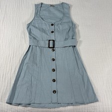 Show Me Your MuMu Dress Women XS Blue Belted Linen Mini Lilith Button Up Blousen