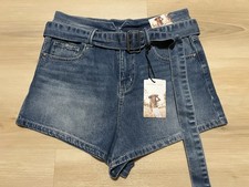 NWT Sincerely Jules Juniors 7/28 Belted Super High Rise Jean Shorts Denim