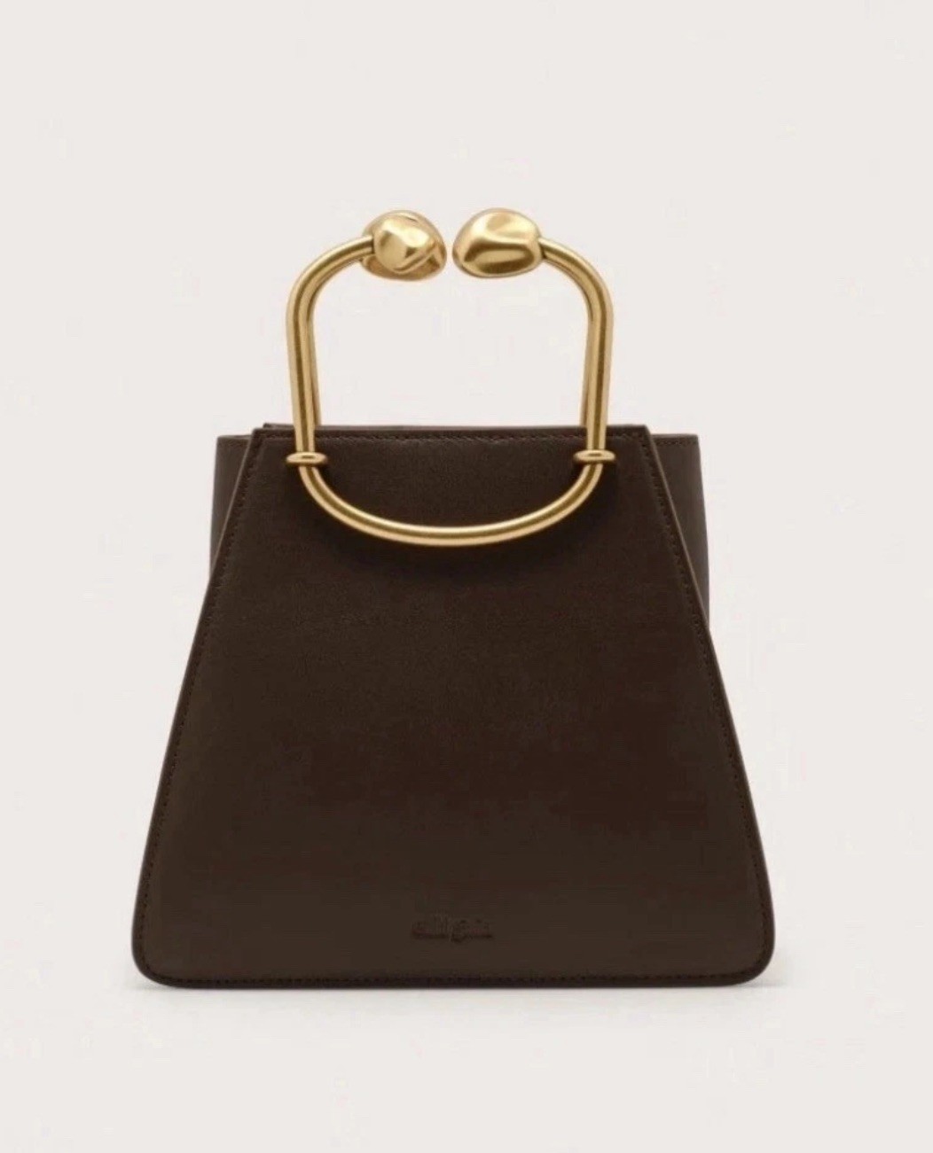 Cult Gaia Maxine Bag in Luwak Chocolate Brown Structured Gold Handle Purse NEW