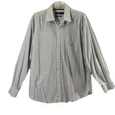 Nautica Shirt Mens Large Blue Yellow Plaid Button Up Long Sleeve Two Ply Cotton
