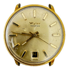 Vintage 33mm Wyler Incaflex Date Men's Wristwatch Swiss Steel Gold Tone