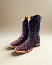 MEN'S COWBOY BOOTS RODEO WESTERN VAQUERAS PYTHON PRINT BLACK MATE SQUARE TOE