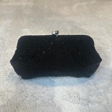 Vintage Black beaded clutch purse with gold diamond clasp